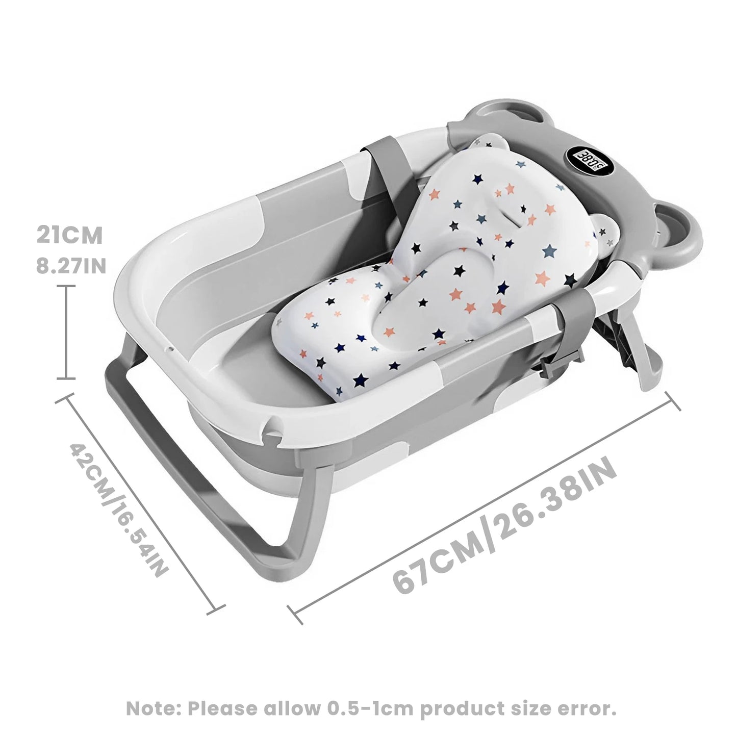 Portable Travel Bathtub, Collapsible Baby Bathtub, with Thermometer & 1 Soft Floating Cushion, with Drain Hole, For Baby 0-36 Month