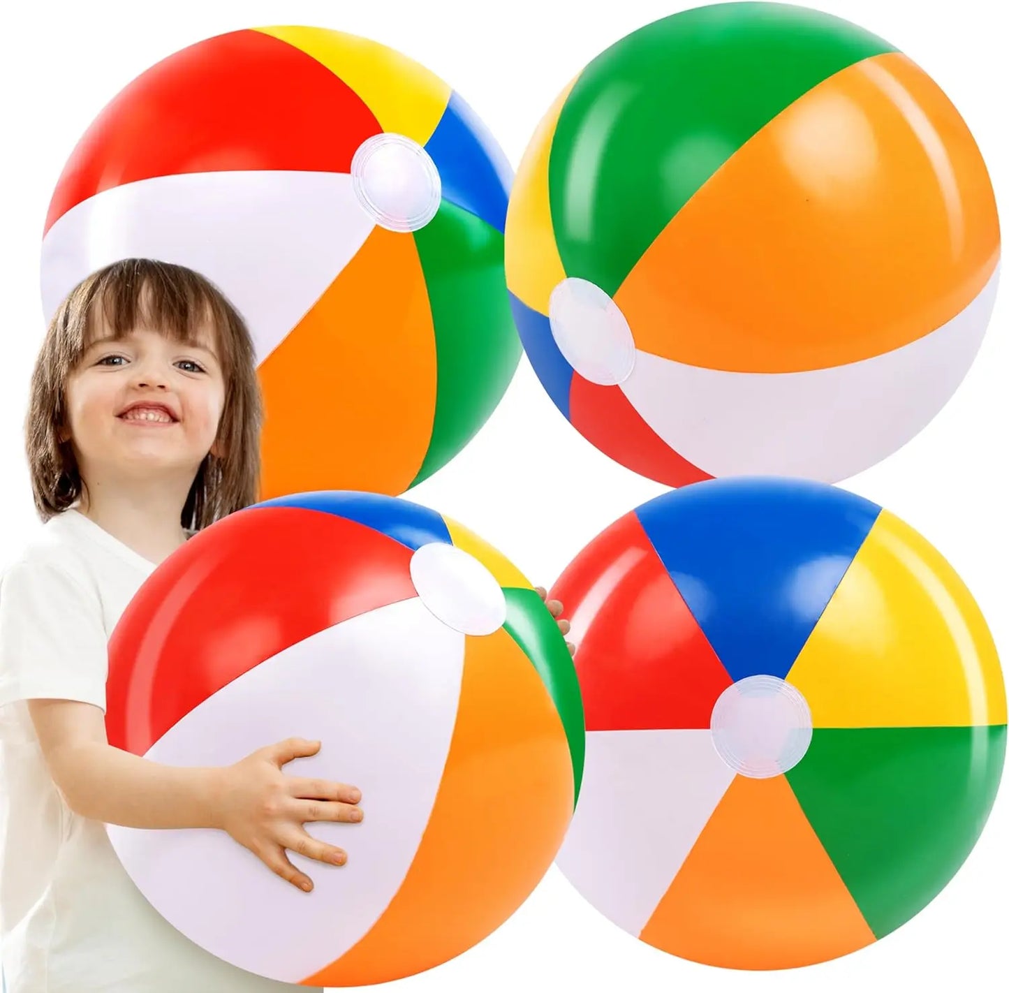 4 Pack 20" Beach Balls Large Rainbow Beach Ball Inflatable Pool Toys for Adults Kids Party Supplies Decorations Birthday