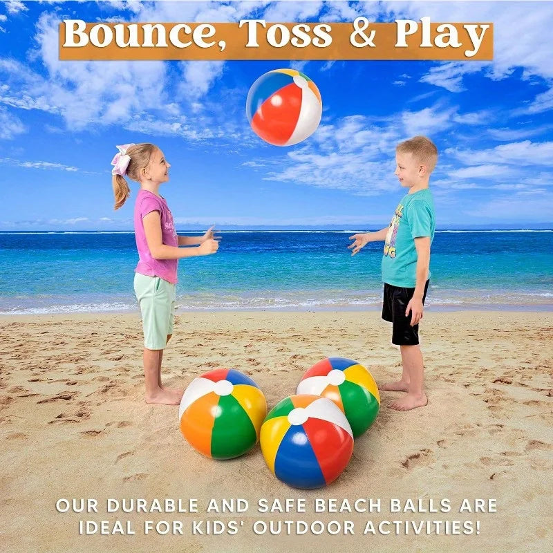 4 Pack 20" Beach Balls Large Rainbow Beach Ball Inflatable Pool Toys for Adults Kids Party Supplies Decorations Birthday